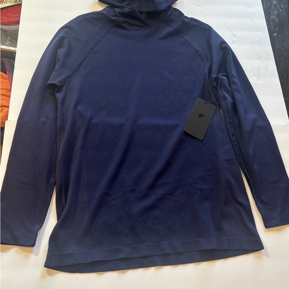 NWT Fabletics Men's Navy Blue Hooded Long Sleeve Shirt